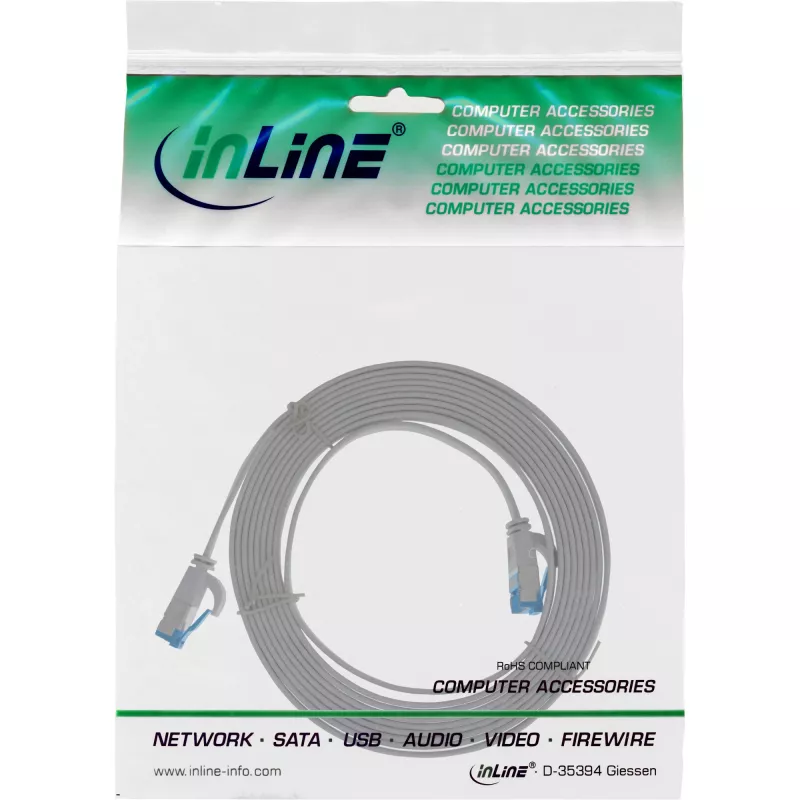 InLine Patchkabel επίπεδο, U/FTP, Cat.6A, TPE χωρίς αλογόνα, γκρι, 1 m