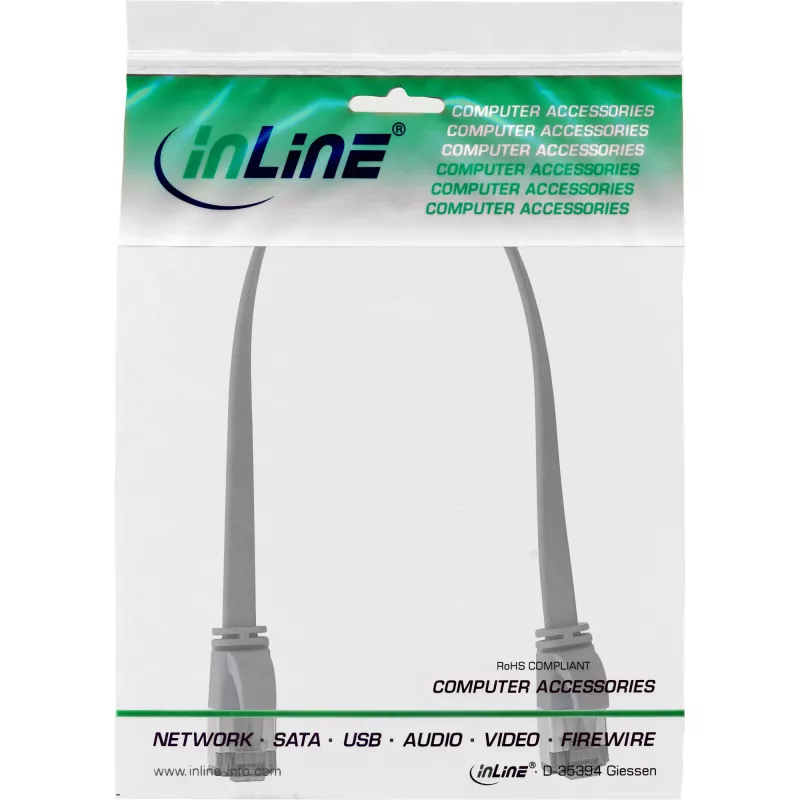 InLine Patchkabel επίπεδο, U/FTP, Cat.8.1, TPE χωρίς αλογόνα, γκρι, 0,25 m