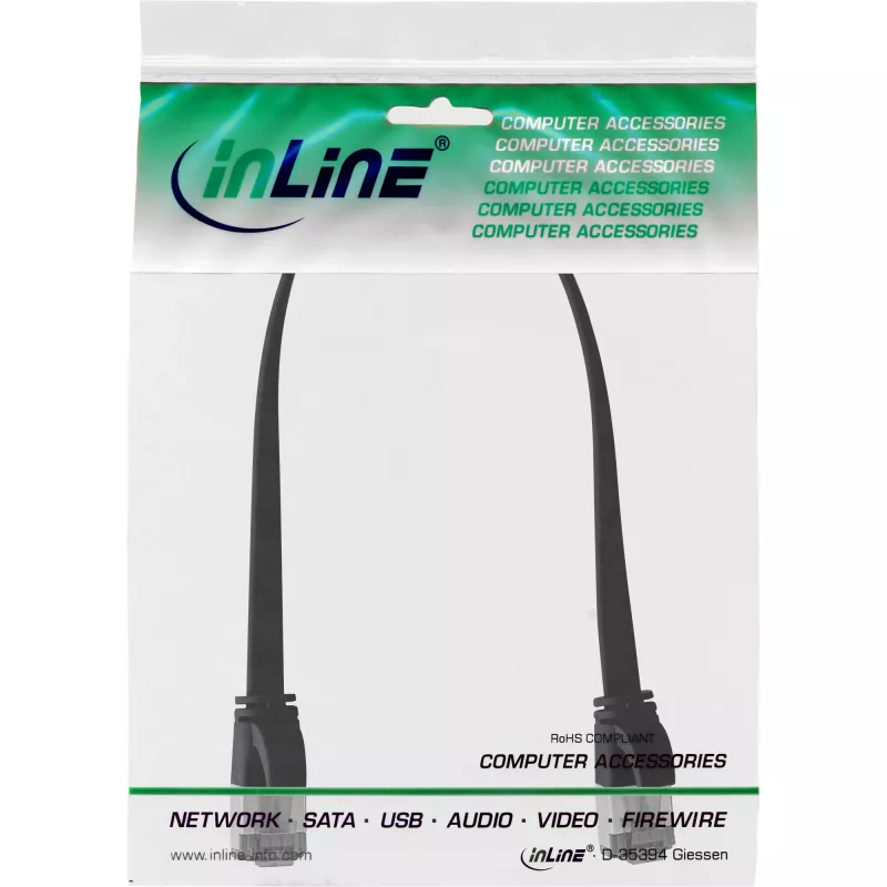 InLine Patchkabel επίπεδο, U/FTP, Cat.8.1, TPE χωρίς αλογόνα, μαύρο, 0,25 m