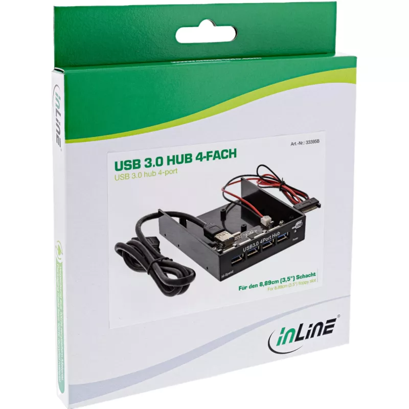 InLine 4-Port USB 3.0 Panel-Hub για θήκη δισκέτας 3,5 ιντσών, μαύρο