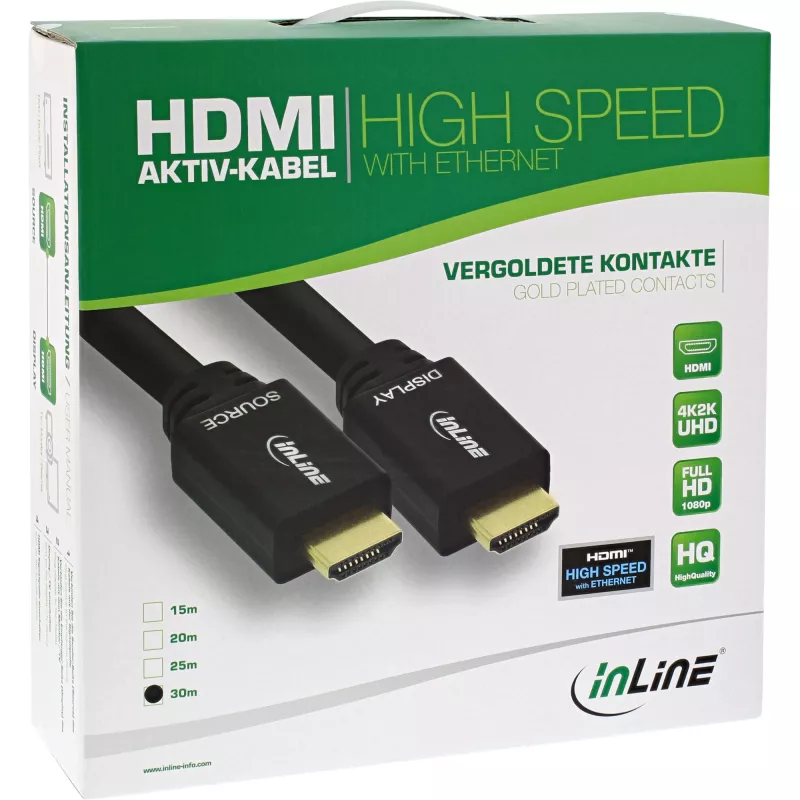 InLine καλώδιο High Speed HDMI με Ethernet, ενεργό, M/M, μαύρο, επιχρυσωμένες επαφές, 40 m