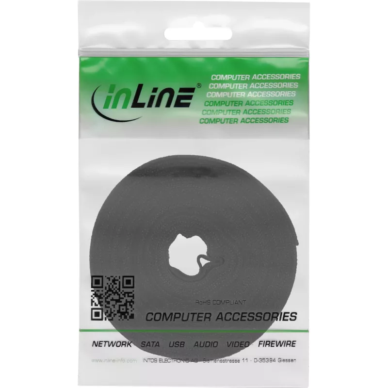 InLine δεματικό καλώδιο με ταινία Velcro 16 mm μαύρο 10 m