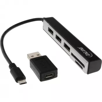 InLine USB OTG αναγνώστης καρτών & 3-Port USB 2.0 Hub για SDXC & microSD + προσαρμογέας