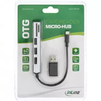 InLine USB OTG αναγνώστης καρτών & 3-Port USB 2.0 Hub για SDXC & microSD + προσαρμογέας