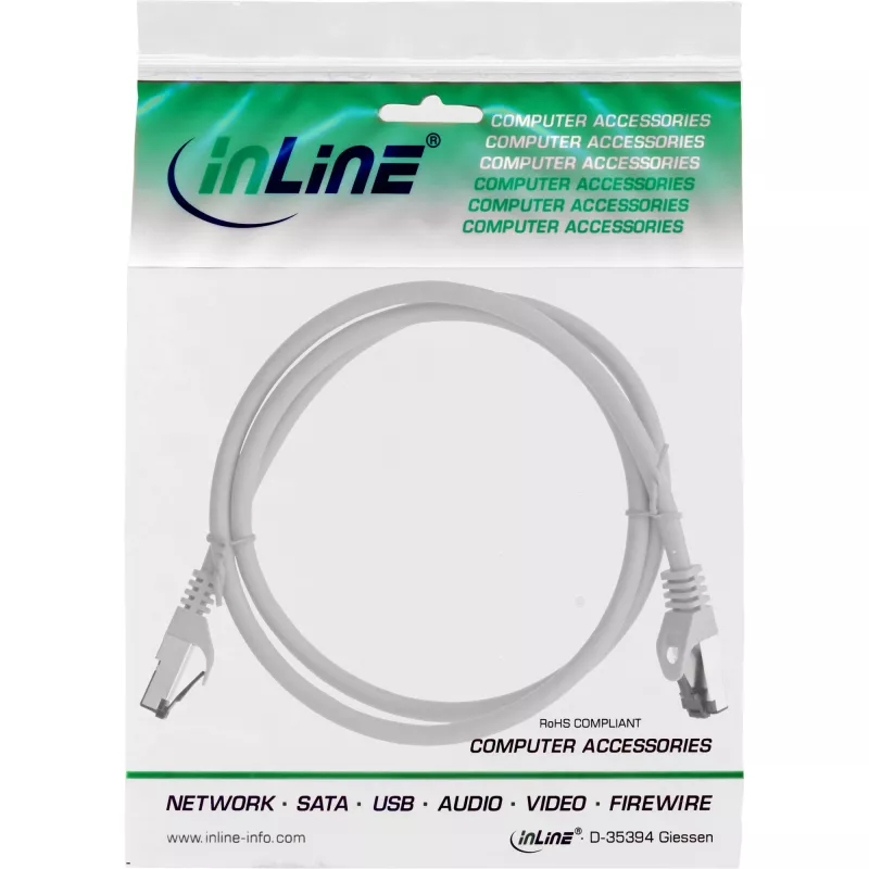 InLine Patchkabel, S/FTP (PiMf), Cat.8.1, 2000MHz, χωρίς αλογόνα, γκρι, 1m