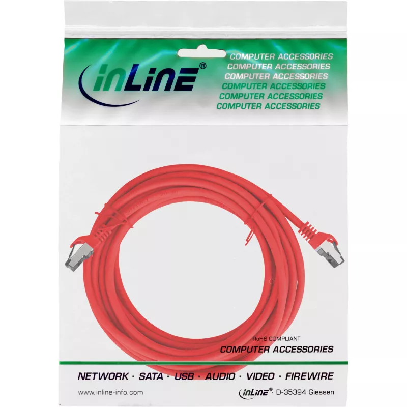 InLine Patchkabel, S/FTP (PiMf), Cat.8.1, 2000MHz, χωρίς αλογόνα, κόκκινο, 5m