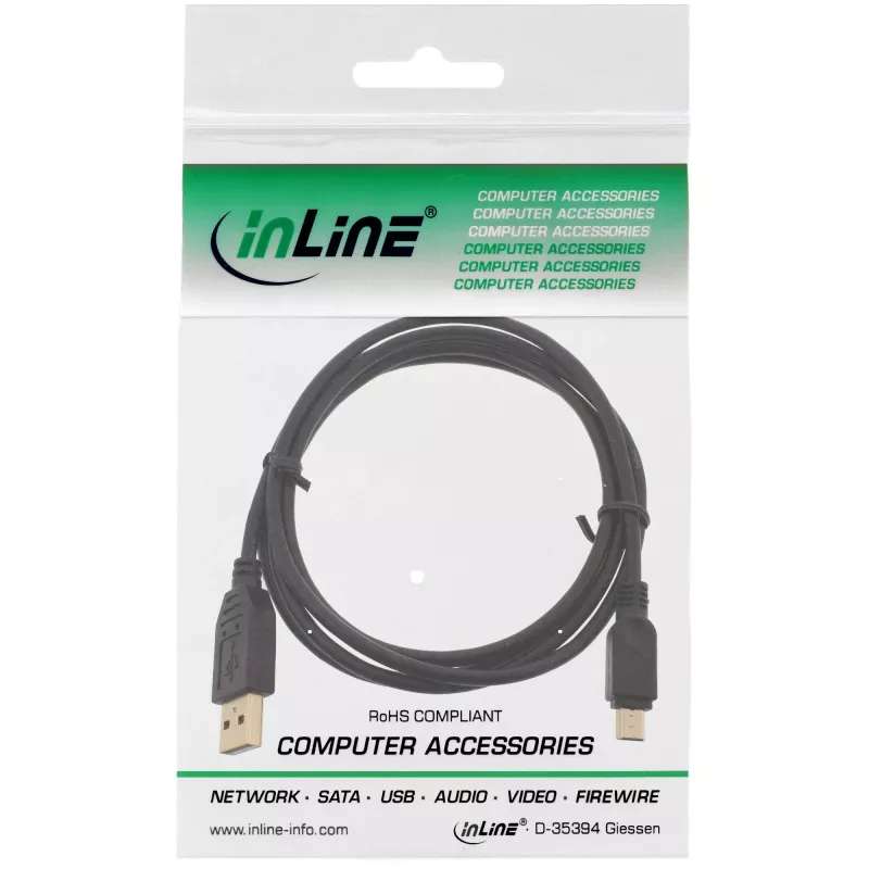 InLine καλώδιο USB 2.0 Mini, βύσμα Type-A / βύσμα Mini-B (5 ακίδων), μαύρο/χρυσό, 0,5 m