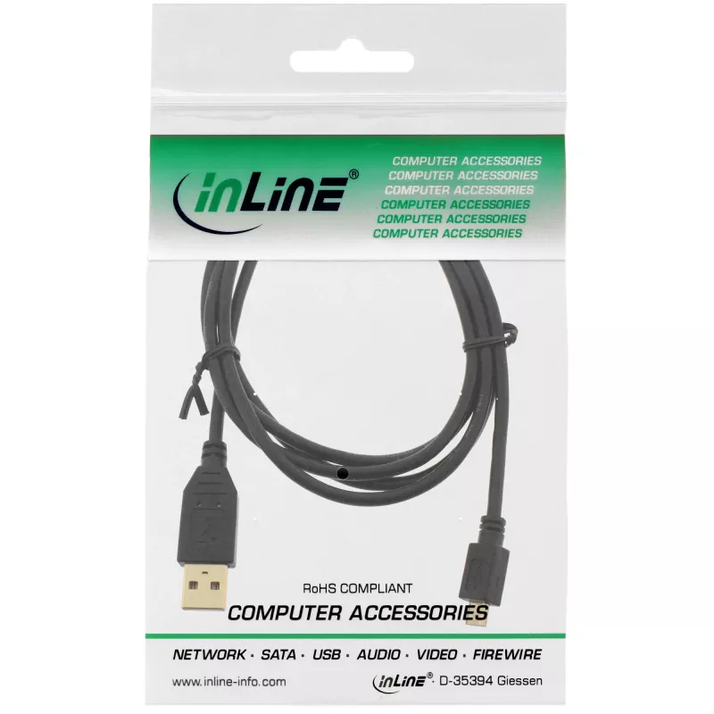 InLine καλώδιο Micro-USB 2.0, βύσμα USB Type-A / βύσμα Micro-B, μαύρο, 5 m