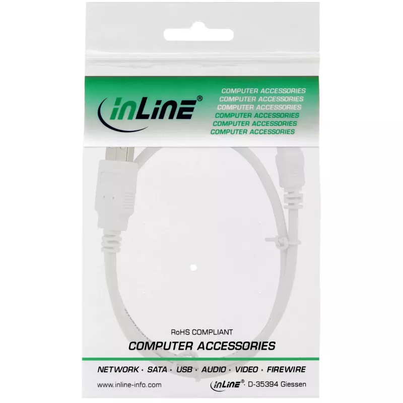 InLine καλώδιο USB 2.0 Mini, βύσμα Type-A / βύσμα Mini-B (5 ακίδων), λευκό, 1 m