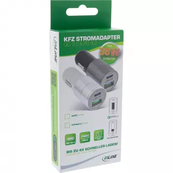 InLine φορτιστής αυτοκινήτου USB τροφοδοτικό Quick Charge 3.0, λευκό