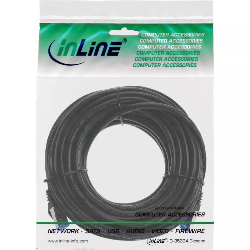 InLine Patch καλώδιο, Cat.6A, S/FTP, PUR βιομηχανικό, μαύρο, 40m