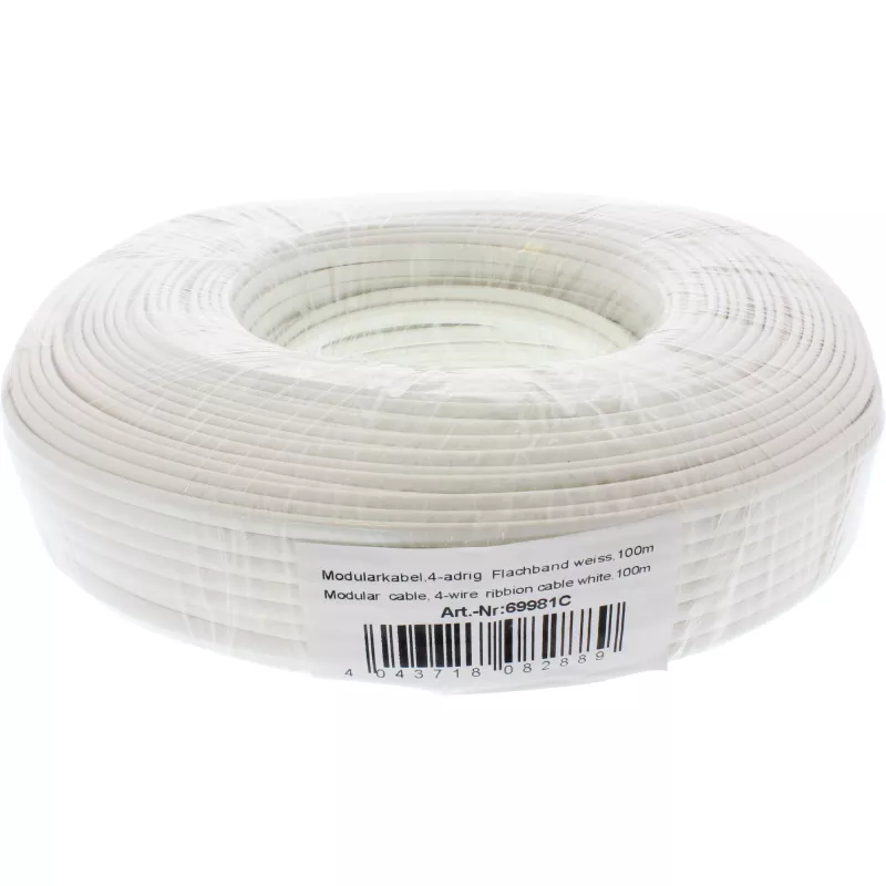 InLine Καλώδιο Modular 4-κλωνο flat λευκό 100m ρολό