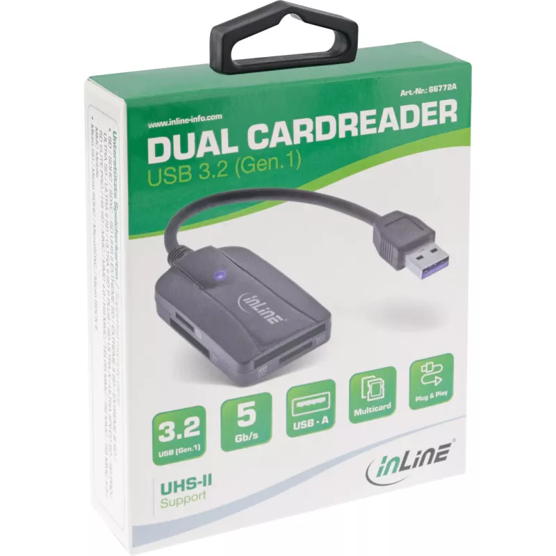 Αναγνώστης καρτών InLine USB 3.1 USB-A, για SD/SDHC/SDXC, microSD, συμβατός με UHS-II