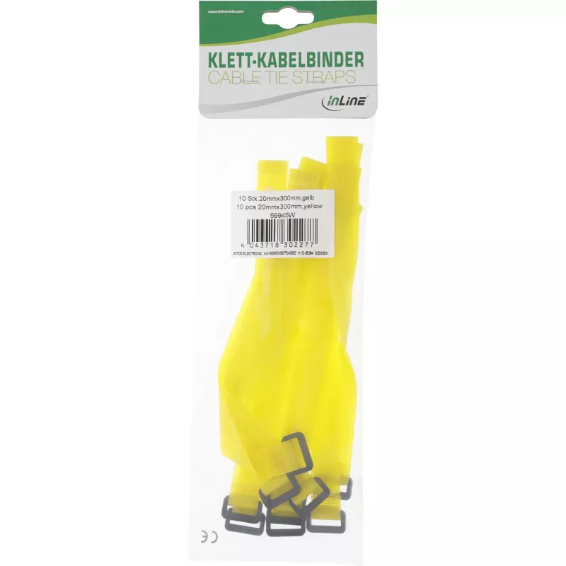 Δεματικά καλωδίων Velcro InLine, 20 x 300 mm, 10 τεμ., κίτρινο