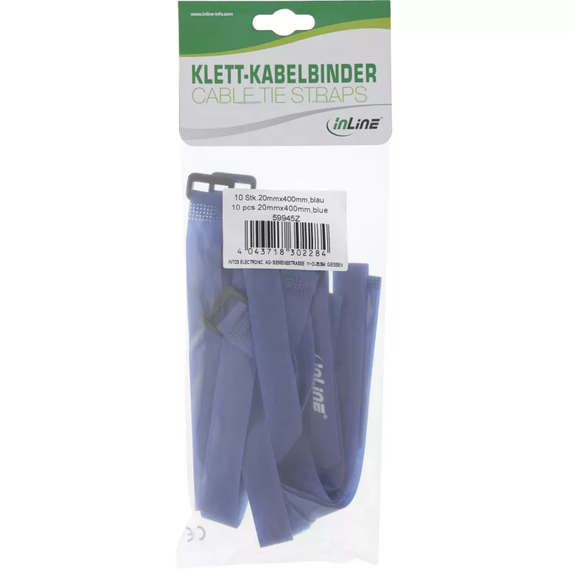 Δεματικά καλωδίων InLine με Velcro 20 x 400 mm 10 τεμ. μπλε