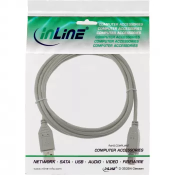 Καλώδιο USB 2.0 Type A αρσενικό / B αρσενικό μπεζ 3m InLine 34535H