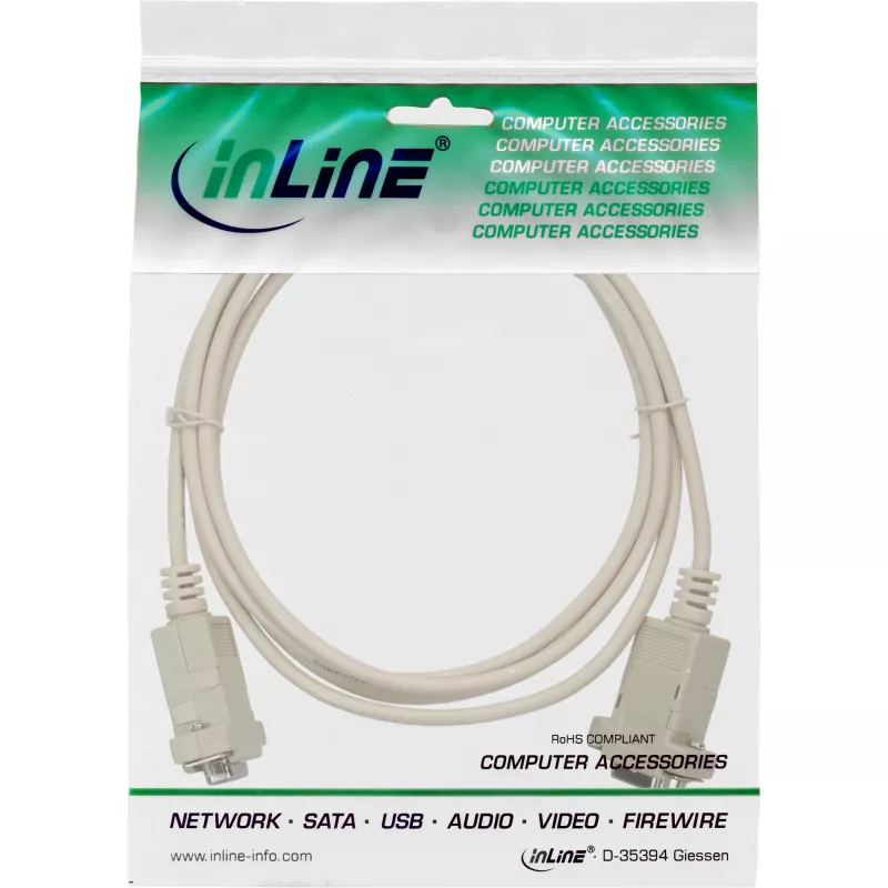 Καλώδιο null modem InLine 9 ακίδων υποδοχή/υποδοχή με σφιγκτήρα 2 m μπεζ