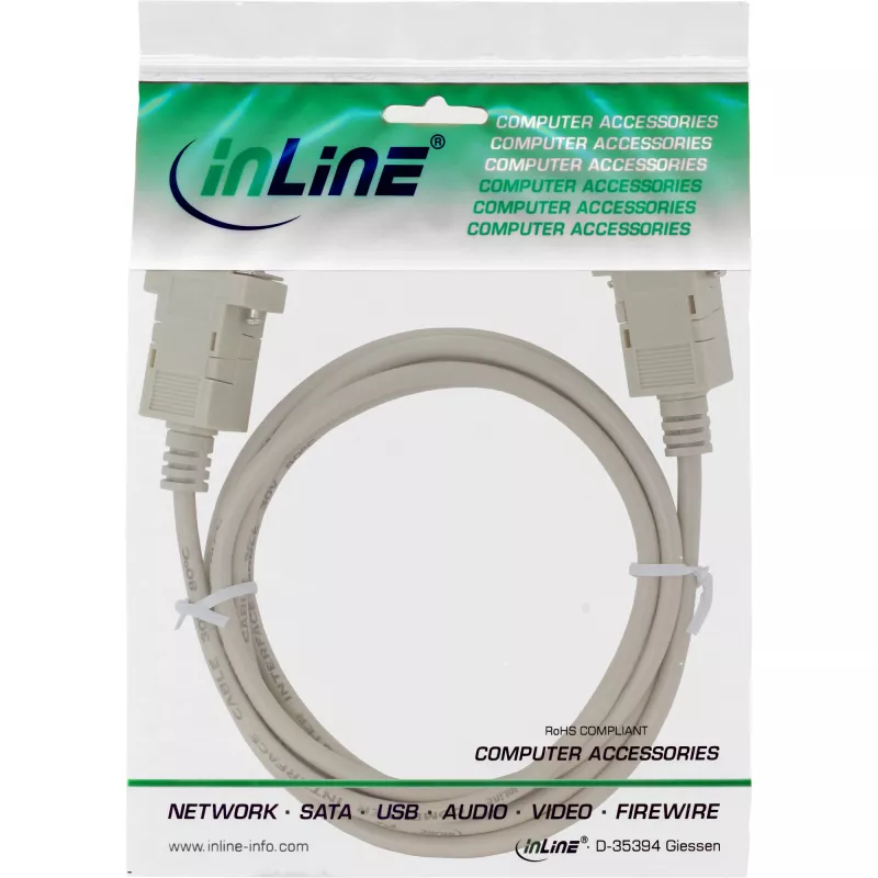 Καλώδιο null modem InLine, DB9 υποδοχή/υποδοχή, με κλιπ, μπεζ, 3 m