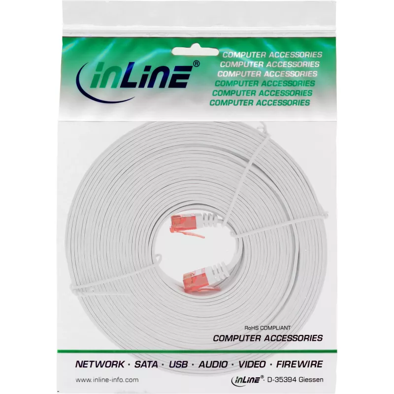 Επίπεδο ultraslim καλώδιο patch InLine U/UTP Cat.6 Gigabit λευκό 10m