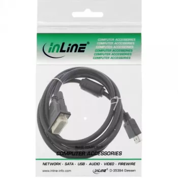 Καλώδιο InLine HDMI-DVI 19 Pin βύσμα αρσενικό / 18+1 βύσμα αρσενικό + πυρήνας φερρίτη μαύρο 1,8 m