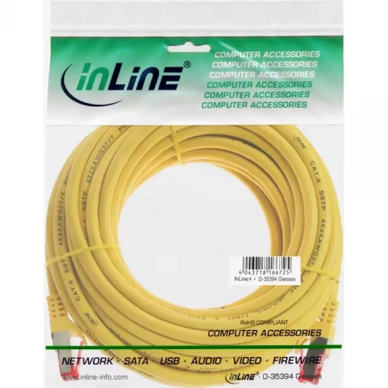 Καλώδιο patch InLine S/FTP PiMF Cat.6 250MHz PVC CCA κίτρινο 10m