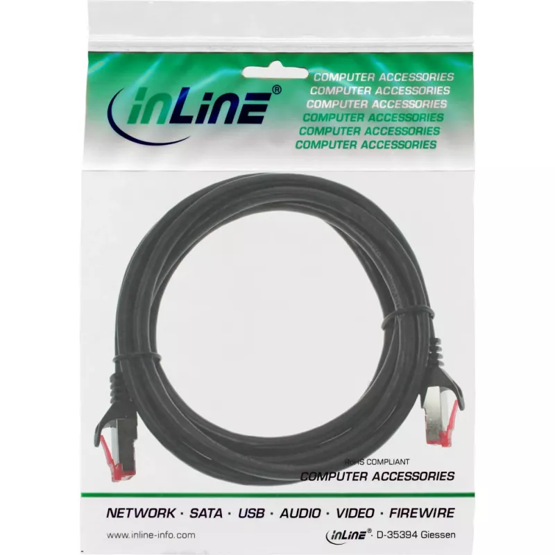 Καλώδιο patch InLine S/FTP PiMF Cat.6 250MHz PVC CCA μαύρο 0.3m