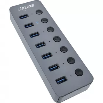 InLine USB 3.2 Gen.1 Hub, 7 θυρών, με διακόπτη, αλουμίνιο, γκρι, με τροφοδοτικό