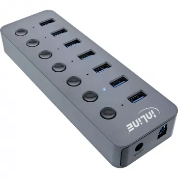 InLine USB 3.2 Gen.1 Hub, 7 θυρών, με διακόπτη, αλουμίνιο, γκρι, με τροφοδοτικό