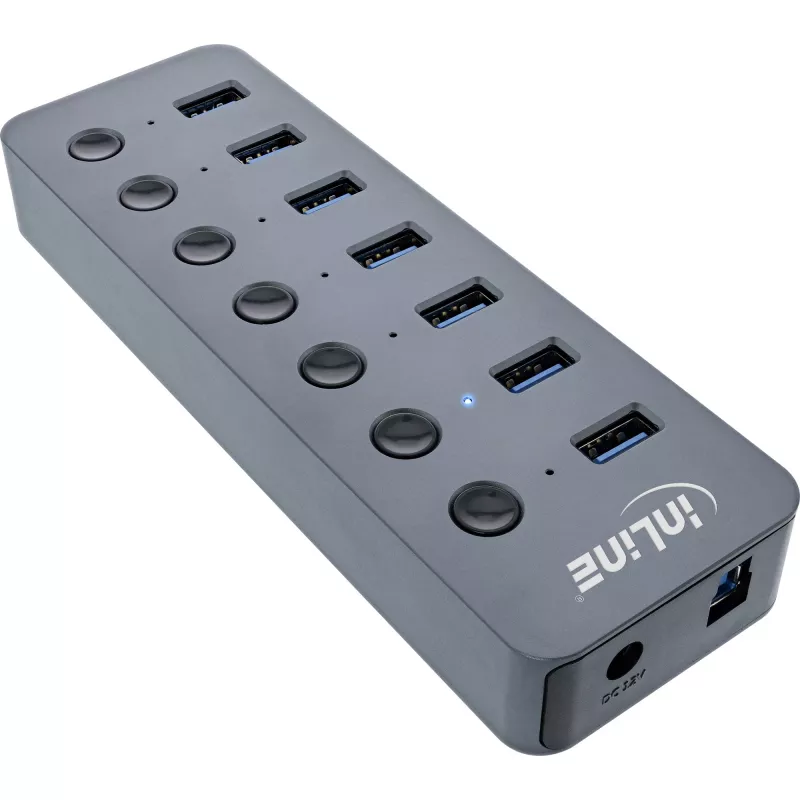InLine USB 3.2 Gen.1 Hub, 7 θυρών, με διακόπτη, αλουμίνιο, γκρι, με τροφοδοτικό