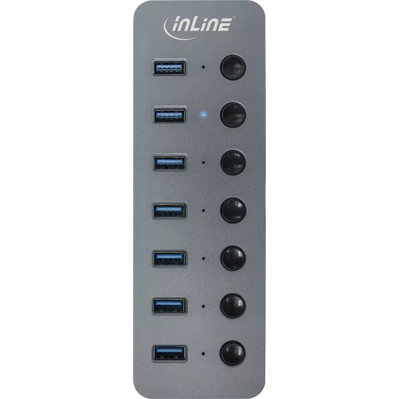 InLine USB 3.2 Gen.1 Hub, 7 θυρών, με διακόπτη, αλουμίνιο, γκρι, με τροφοδοτικό