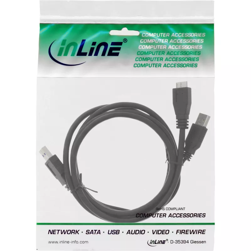 InLine Καλώδιο USB 3.2 Gen.1 Y 2x Type-A αρσενικό / Micro-B αρσενικό, μαύρο, 1,5m