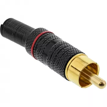 InLine Μεταλλικό βύσμα RCA για κόλληση, μαύρο, δακτύλιος κόκκινος, για καλώδιο 6 mm