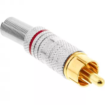 InLine Μεταλλικό βύσμα RCA, αρσενικό, για κόλληση, ασημί, δακτύλιος κόκκινος, για καλώδιο 6 mm