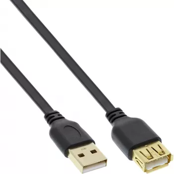 InLine Επίπεδο καλώδιο USB 2.0 Type-A αρσενικό/θηλυκό επιχρυσωμένο μαύρο 1,5 m