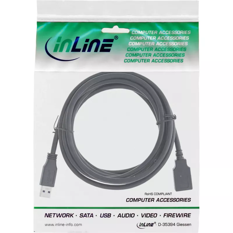 InLine Καλώδιο USB 3.2 Gen.1 Type-A αρσενικό / Type-A θηλυκό, μαύρο, 5 m