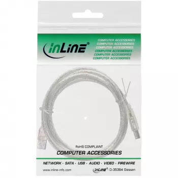 Καλώδιο USB 2.0 Type-A αρσενικό / B αρσενικό InLine 34510T 1m διαφανές