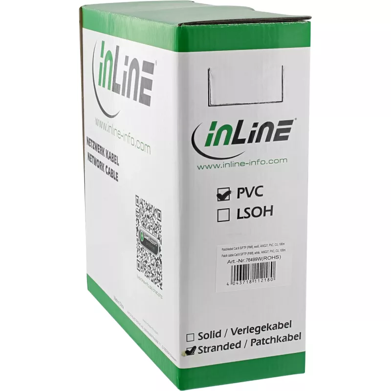 Καλώδιο patch InLine S/FTP PiMF Cat.6 AWG27 PVC CU 100 m, λευκό