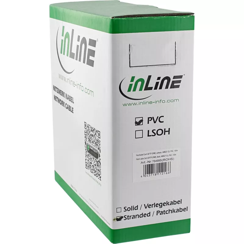 Καλώδιο patch InLine S/FTP PiMF Cat.6 μαύρο AWG27 PVC CU 100m