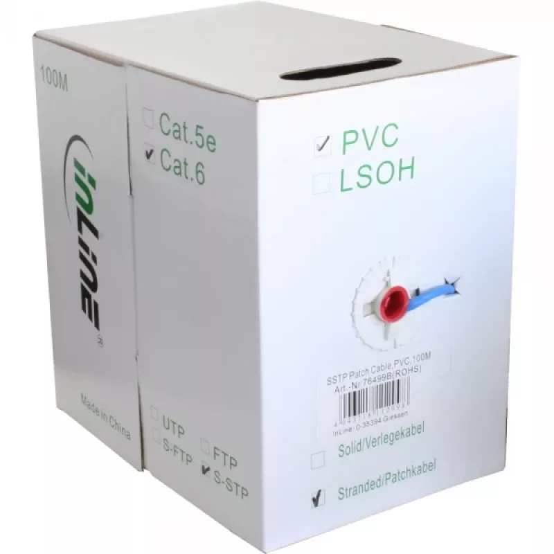 Καλώδιο Ethernet Patch InLine Cat6 S/FTP PiMF AWG27 PVC, 100 m, μπλε