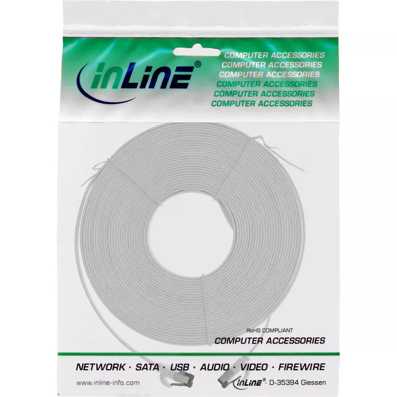 Επίπεδο καλώδιο patch InLine, U/FTP, Cat.6A, TPE χωρίς αλογόνα, λευκό, 15 m