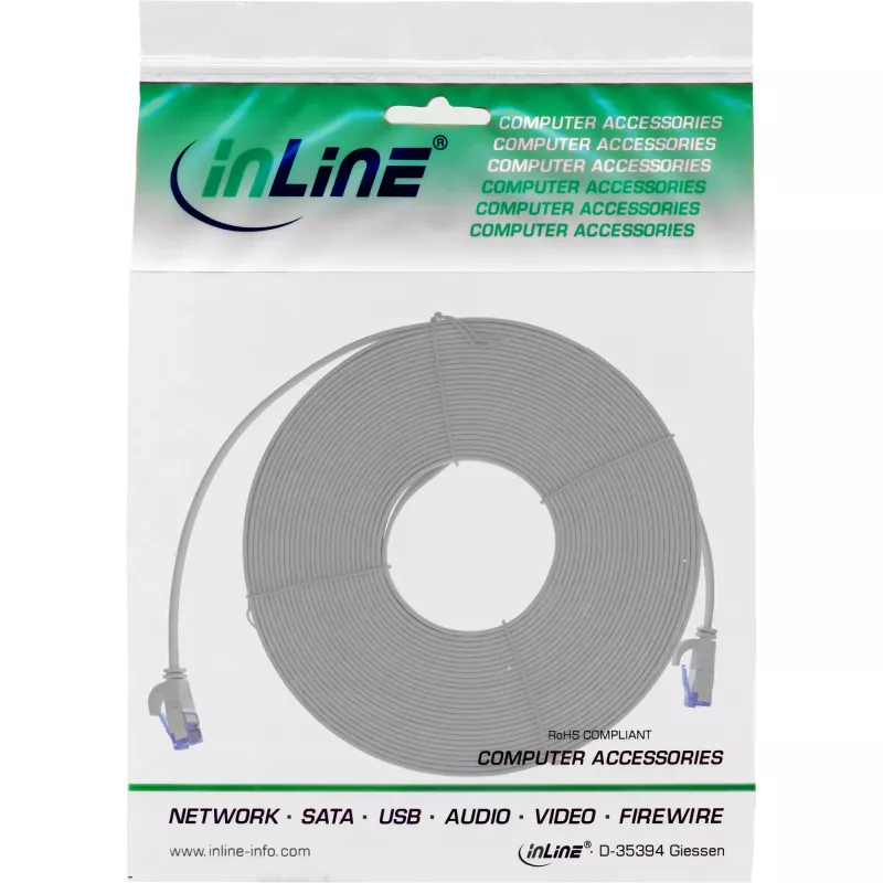Επίπεδο καλώδιο patch InLine, U/FTP, Cat.6A, TPE χωρίς αλογόνα, γκρι, 15 m