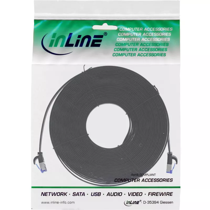 Επίπεδο καλώδιο patch InLine, U/FTP, Cat.6A, TPE χωρίς αλογόνα, μαύρο, 15m
