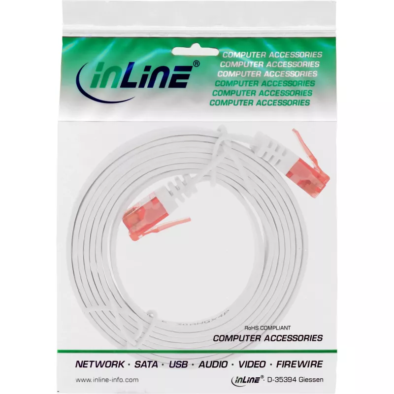 InLine Επίπεδο Ultraschlank καλώδιο patch U/UTP Cat.6 Gigabit λευκό 2m