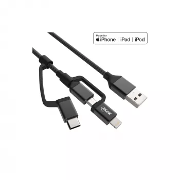InLine Καλώδιο 3-in-1 USB, USB-A αρσενικό σε Micro-USB+USB-C+Lightning, μαύρο/αλουμίνιο