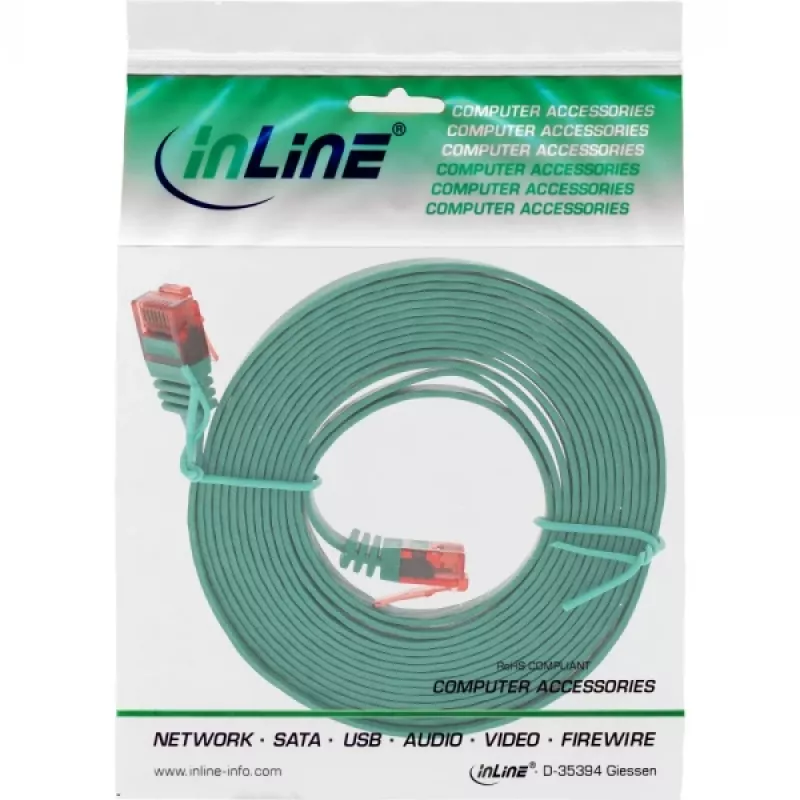 InLine επίπεδο Ultraslim καλώδιο patch U/UTP Cat.6 Gigabit πράσινο 3m