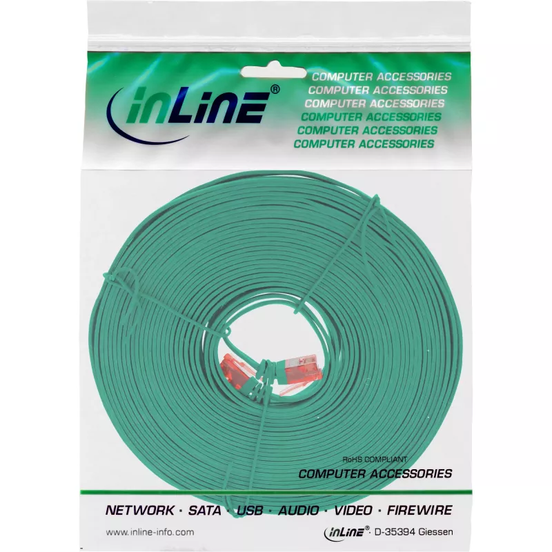 InLine Επίπεδο Ultraslim καλώδιο patch U/UTP Cat.6 Gigabit ready πράσινο 5m