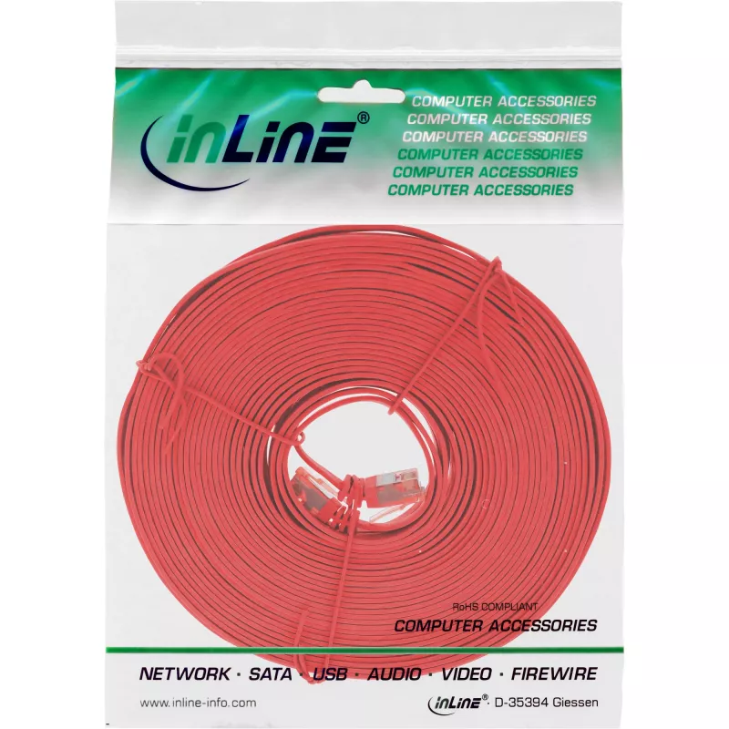 InLine Επίπεδο Ultraslim καλώδιο patch U/UTP Cat.6 Gigabit κόκκινο 5 m