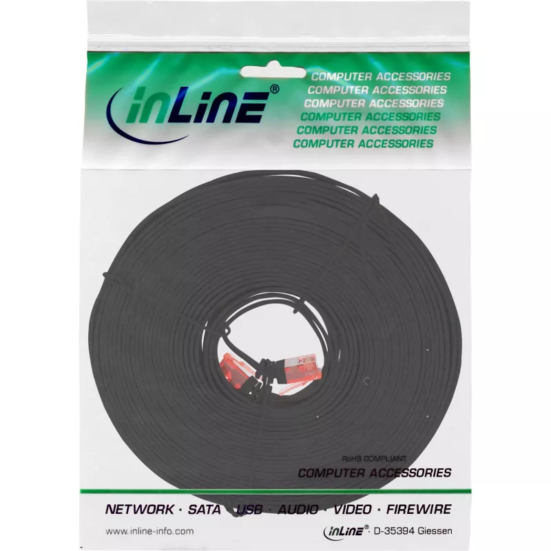InLine Επίπεδο Ultraflach καλώδιο patch U/UTP Cat.6 Gigabit μαύρο 15 m