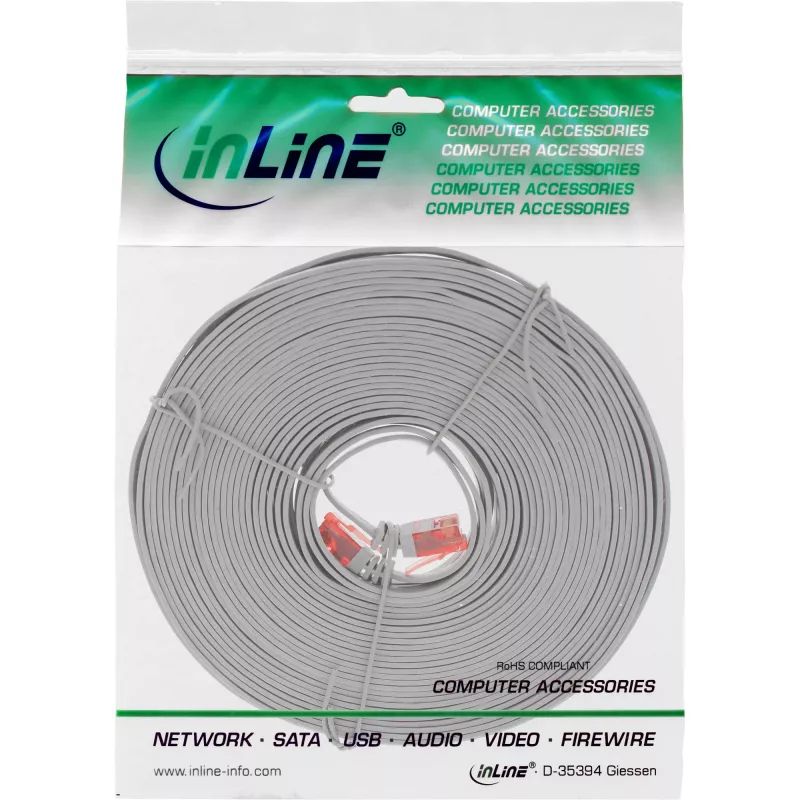 InLine Επίπεδο Ultraflach καλώδιο patch U/UTP Cat.6 Gigabit γκρι 10 m