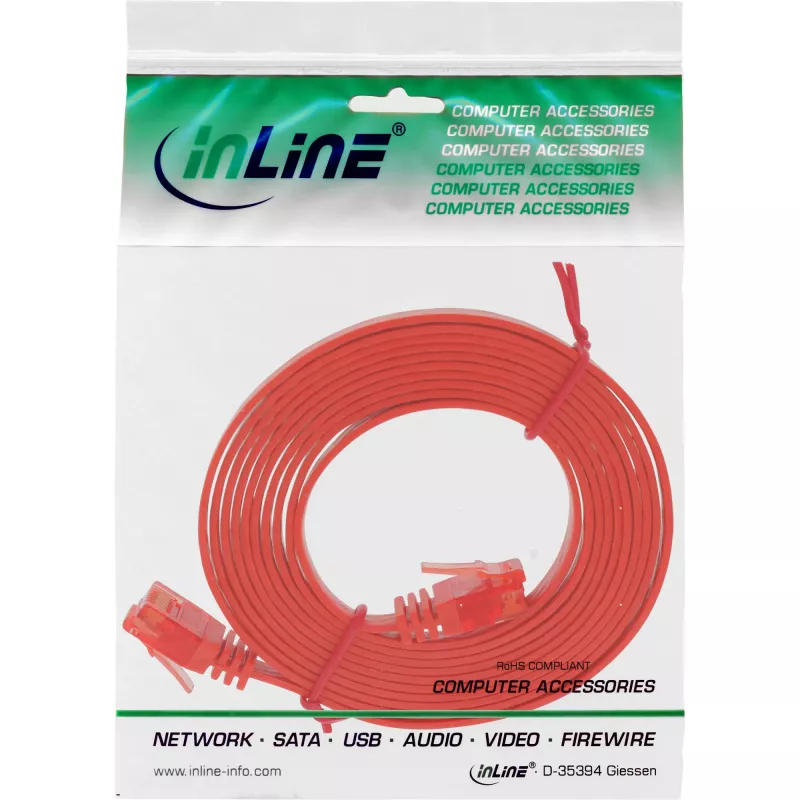 InLine Επίπεδο Ultraslim καλώδιο patch U/UTP Cat.6 Gigabit κόκκινο 1m